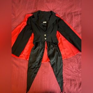 Black Tuxedo Jacket with Detachable Cape with Red Lining